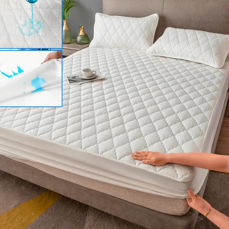 Waterproof Fitted Mattress Protector - Durable Bed Cover in Multi Sizes (Gray/White)